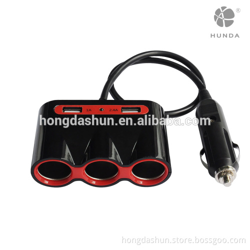 DC 12V 24V 3 sockets 120W car cigarette lighter plug with double USB port 3.1A